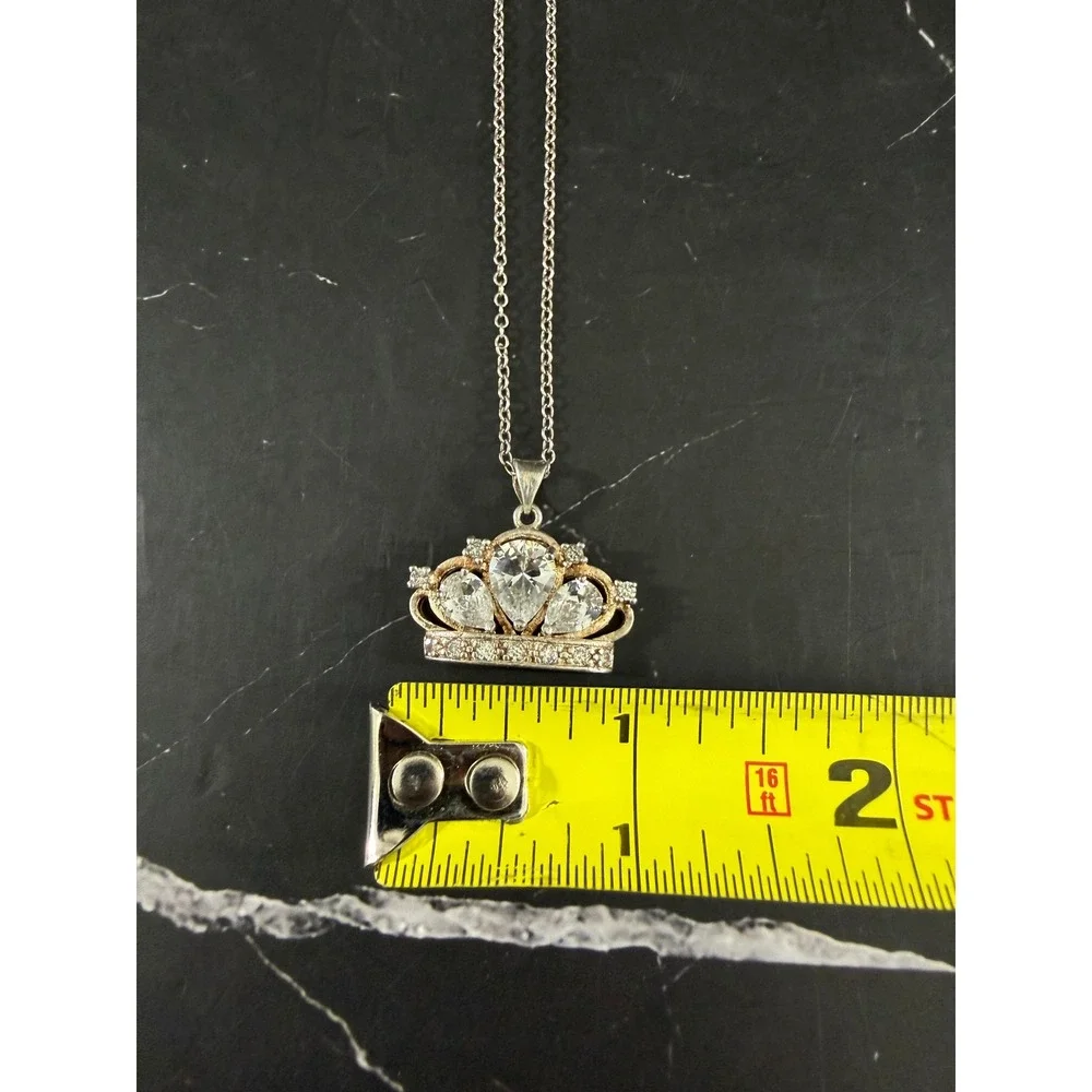 Swarovski Crystal Tiara Crown 18iin Necklace White Gold Plated Sterling Chain